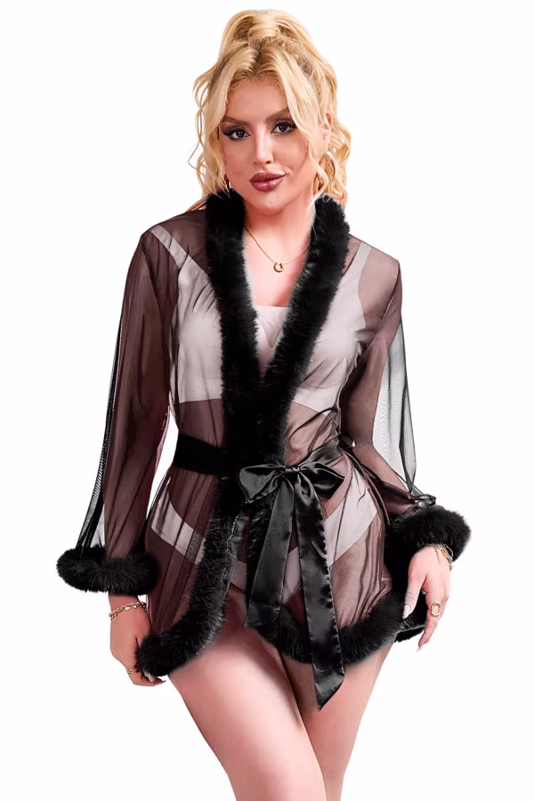 Déshabillé transparent bordé de fourrure - Concorde Love