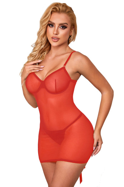 Nuisette transparente avec laçage au dos