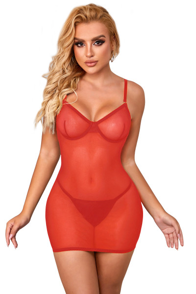 Nuisette transparente avec laçage au dos