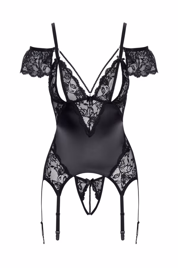 Guêpière en satin et string avec perles stimulantes - Cotelli