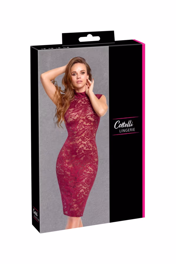 Robe midi moulante en dentelle bordeau de Cotelli
