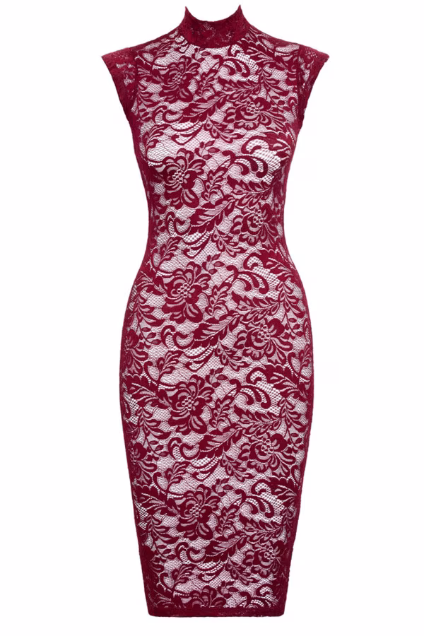 Robe midi moulante en dentelle bordeau de Cotelli