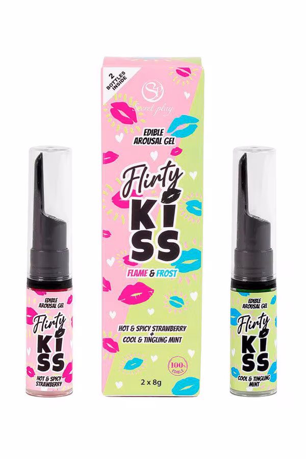 Secret Play Flirty Kiss - Pack de 2 gels sexe oral fraise & menthe