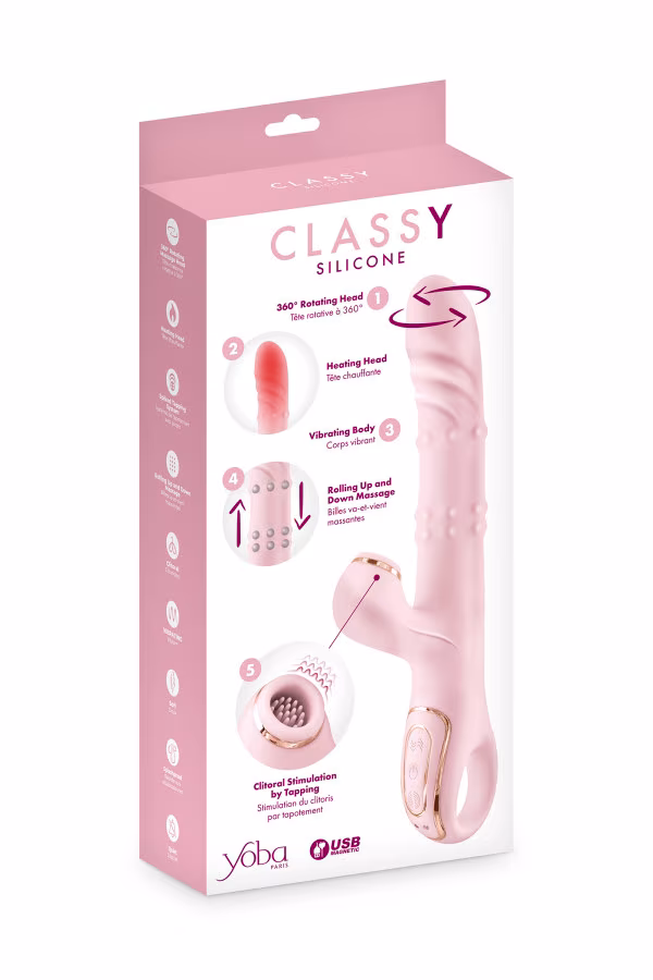 Yoba Classy - Vibromasseur rabbit 5-en-1 : tête rotative + chaleur