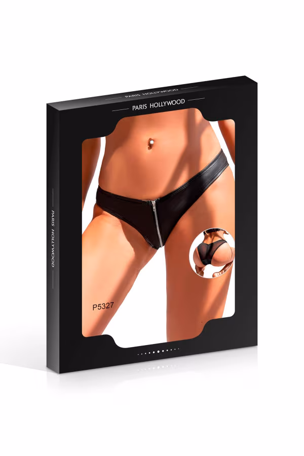 Paris Hollywood - Tanga noir sexy effet wetlook + fermeture zip