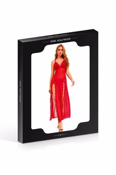 Paris Hollywood - Nuisette longue rouge en dentelle + string