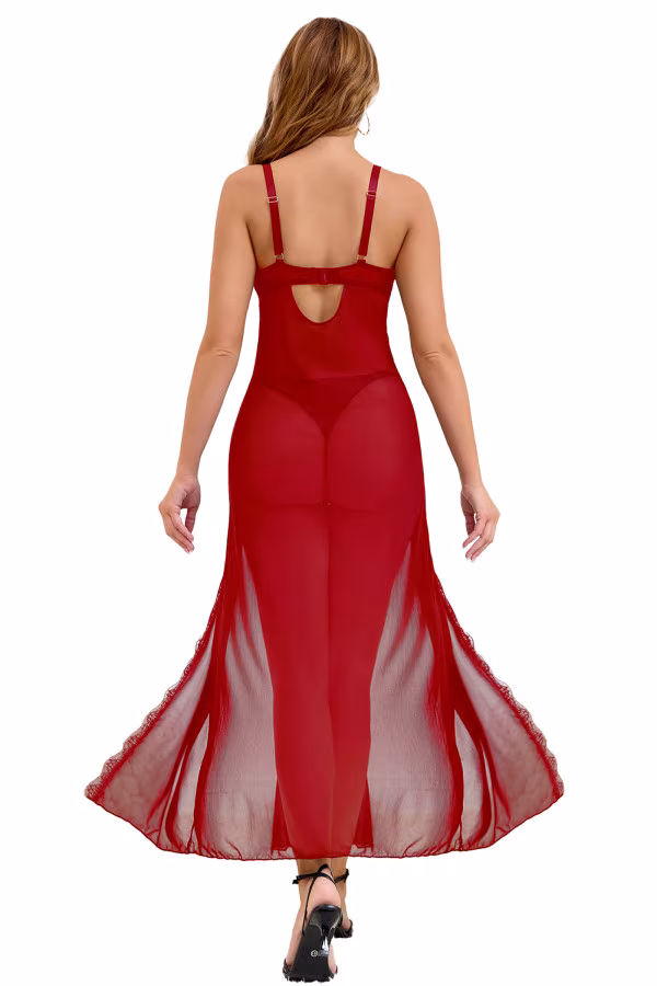 Paris Hollywood - Nuisette longue rouge en dentelle + string
