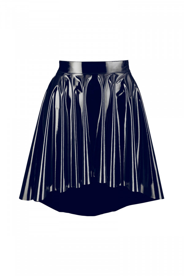 Jupe noire coupe trapèze en vinyle asymétrique pas cher