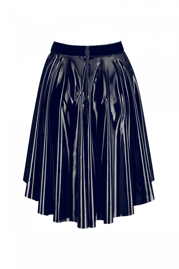 Jupe noire coupe trapèze en vinyle asymétrique pas cher