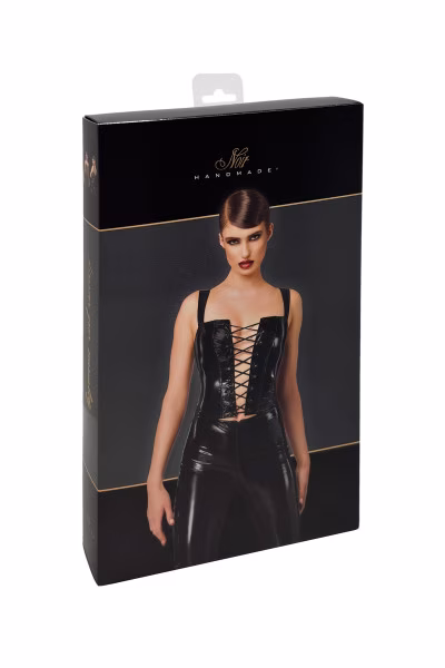 Noir Handmade - Corset Dominae en PVC noir avec laçage