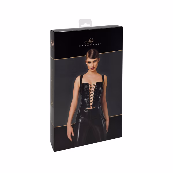 Noir Handmade - Corset Dominae en PVC noir avec laçage