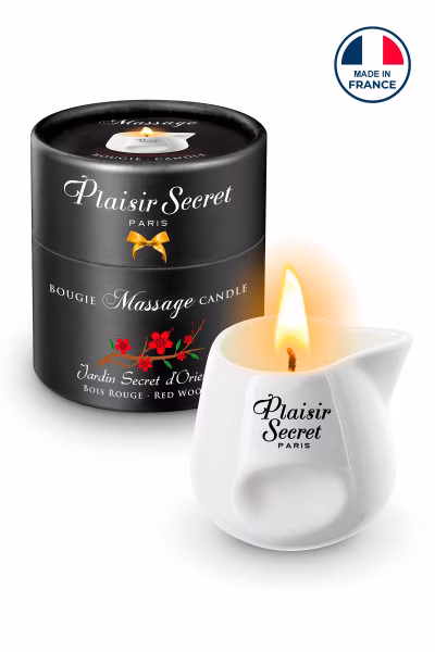 Bougie de massage gourmande bois rouge Plaisir Secret