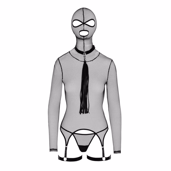 Ensemble Bad Kitty - BDSM Fetish : résille cagoule + collier fouet 