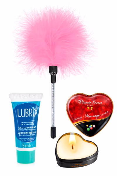 Pack préliminaires : bougie de massage + plumeau + lubrifiant