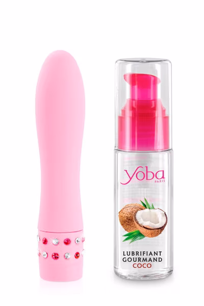 Pack coquin pour femme : mini vibro à strass + lubrifiant coco