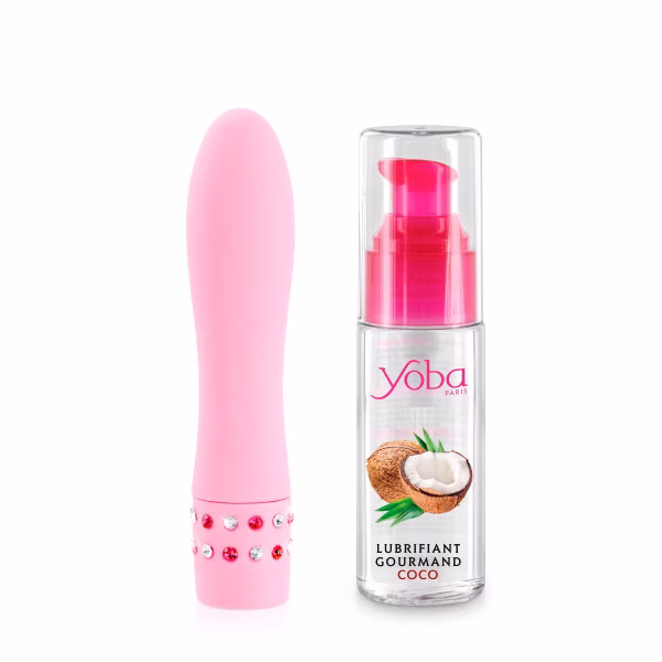 Pack coquin pour femme : mini vibro à strass + lubrifiant coco
