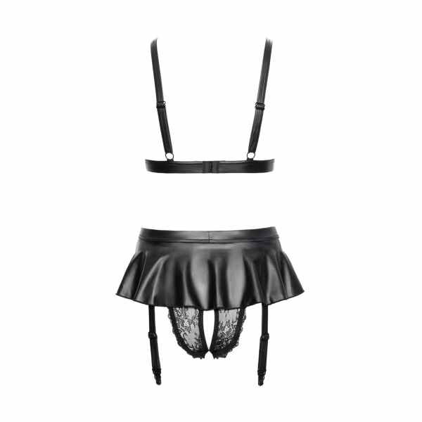 Ensemble sexy : soutien-gorge + string ouvert à jarretelles