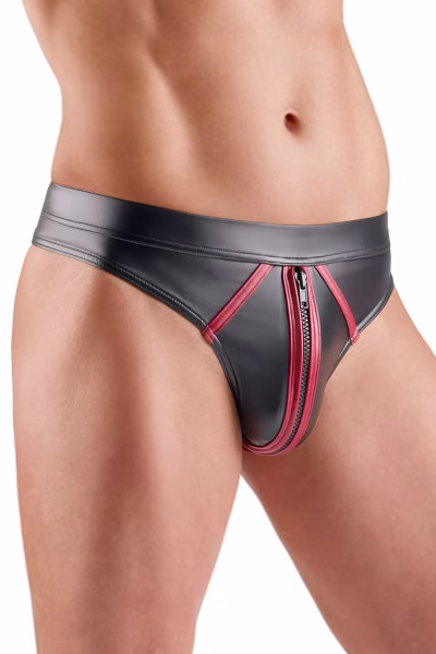String sexy pour homme : wetlook et ouverture zip à l'avant