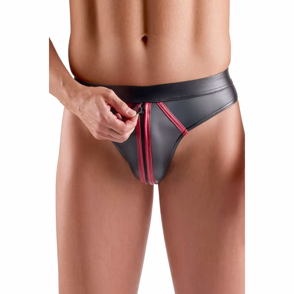 String sexy pour homme : wetlook et ouverture zip à l'avant