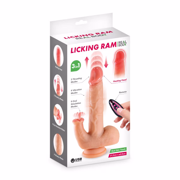 Real Body - Licking Ram : Gode ventouse ultra réaliste 3 en 1
