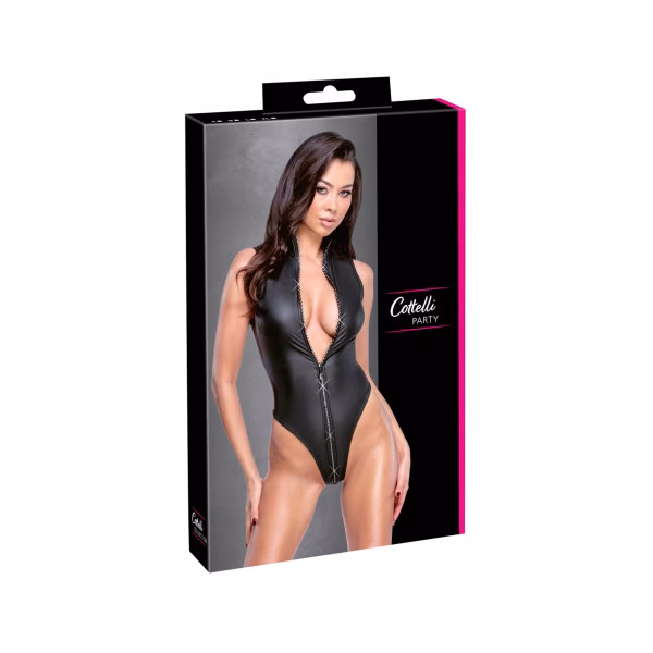 Cottelli - Body noir mat à zip strass et col montant