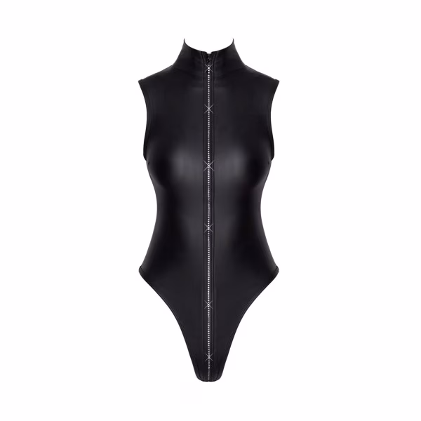 Cottelli - Body noir mat à zip strass et col montant