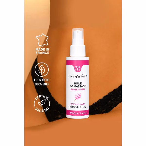 Divinextases - Huile de massage bio parfum barbe à papa 