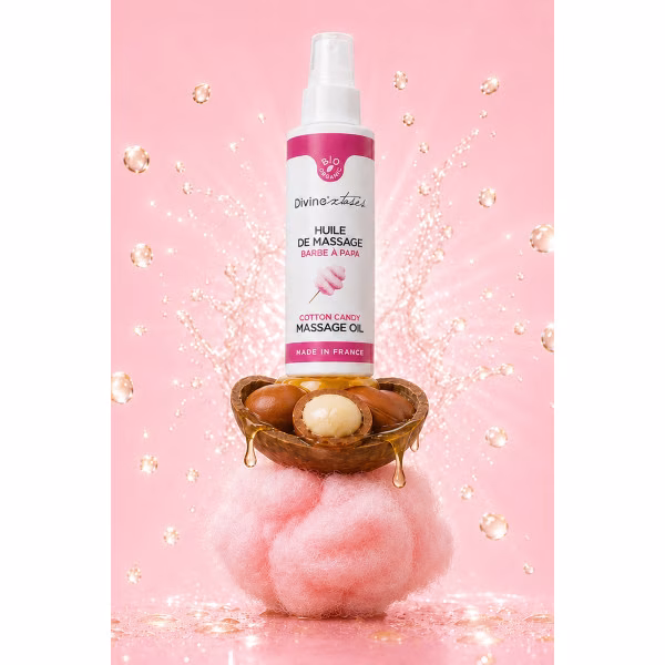 Divinextases - Huile de massage bio parfum barbe à papa 