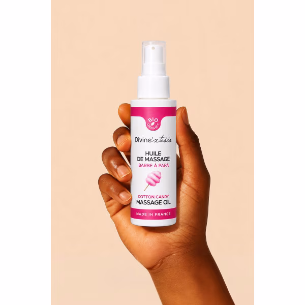 Divinextases - Huile de massage bio parfum barbe à papa 