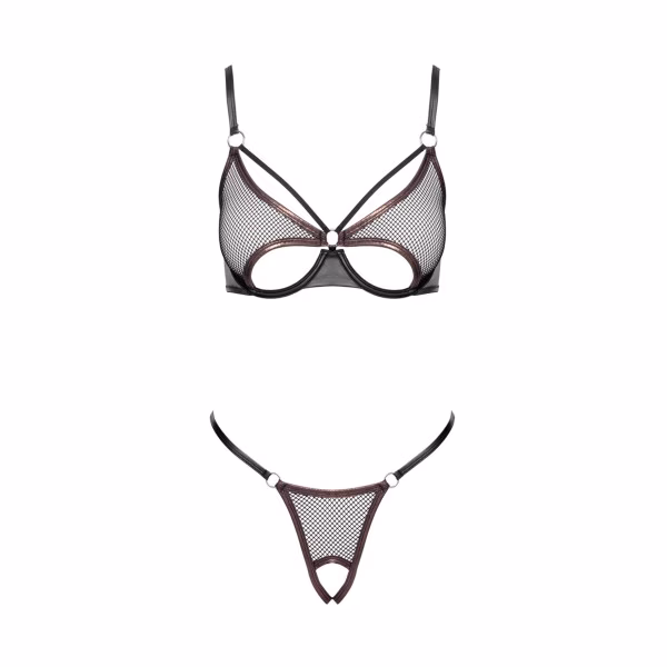 Lingerie sexy : Ensemble noir en résille avec string ouvert