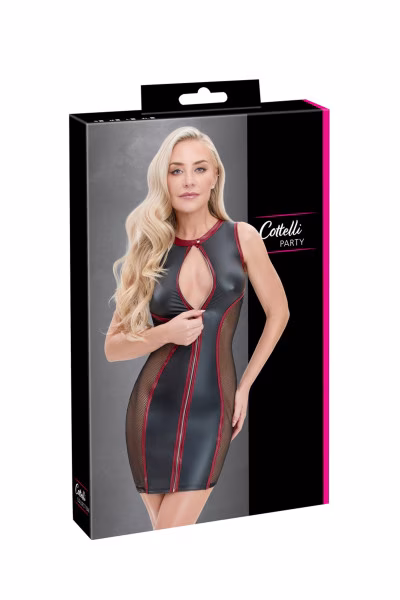 Cottelli - Mini robe noire et rouge, moulante avec zip et résille
