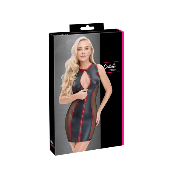 Cottelli - Mini robe noire et rouge, moulante avec zip et résille