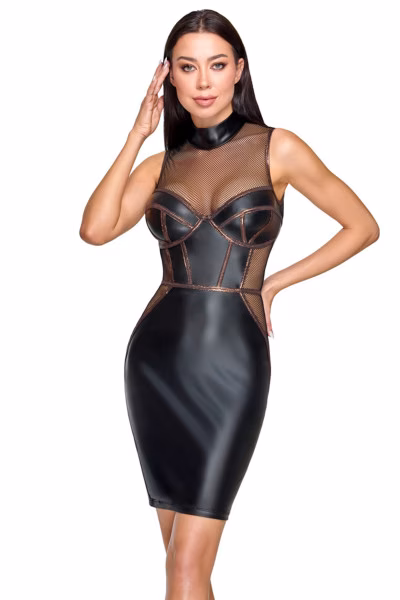Cottelli - Robe sexy moulante : noir mat et résille 