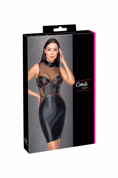 Cottelli - Robe sexy moulante : noir mat et résille 