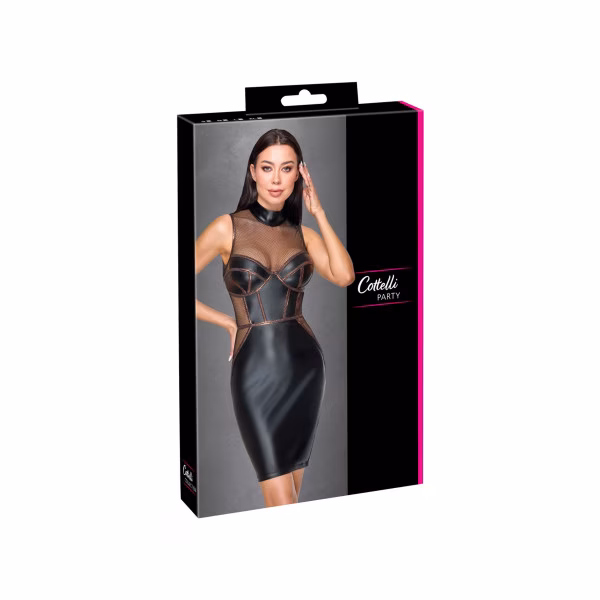 Cottelli - Robe sexy moulante : noir mat et résille 