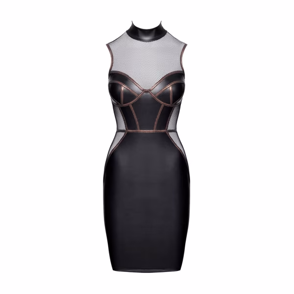 Cottelli - Robe sexy moulante : noir mat et résille 