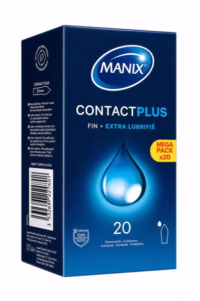 Manix Contact Plus - Préservatifs fins extra-lubrifiés (x20)