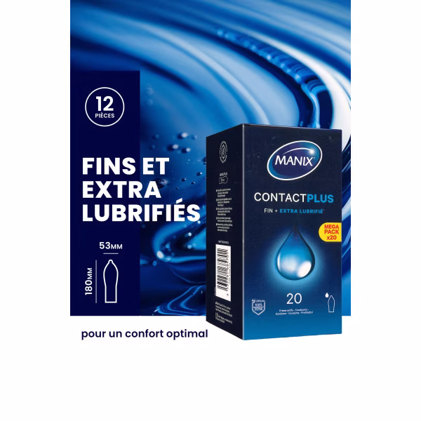 Manix Contact Plus - Préservatifs fins extra-lubrifiés (x20)