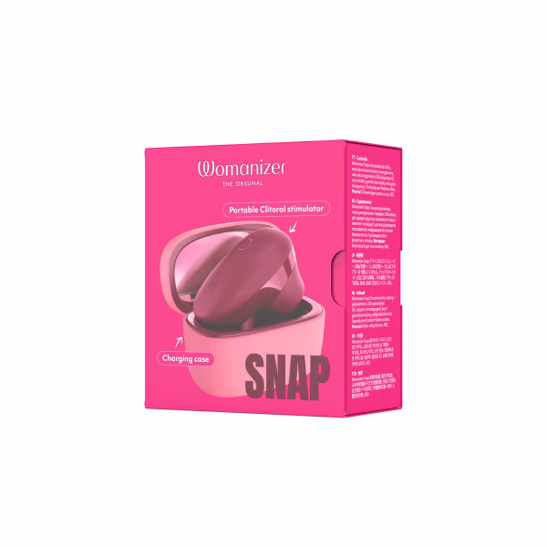 Womanizer Snap : stimulateur clitoridien et boîte de chargement