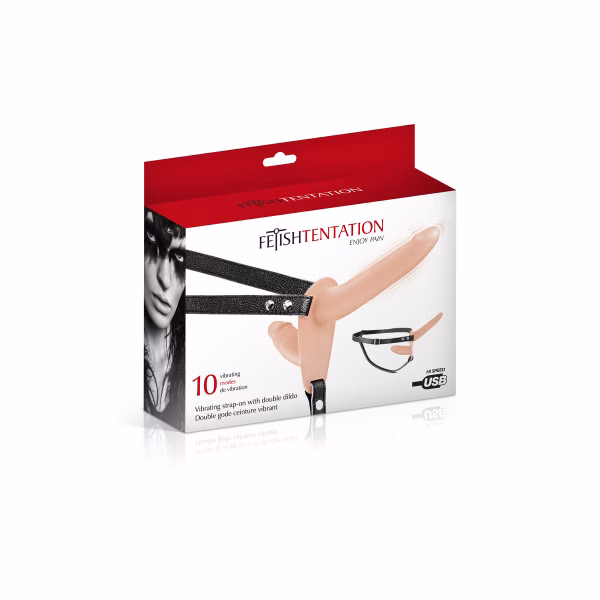 Double gode ceinture vibrant noir silicone ceinture simili cuir USB