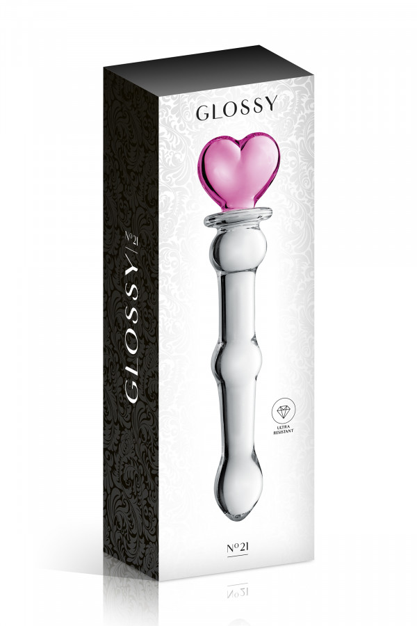 Glossy n°21, dildo en verre avec cœur 20cm