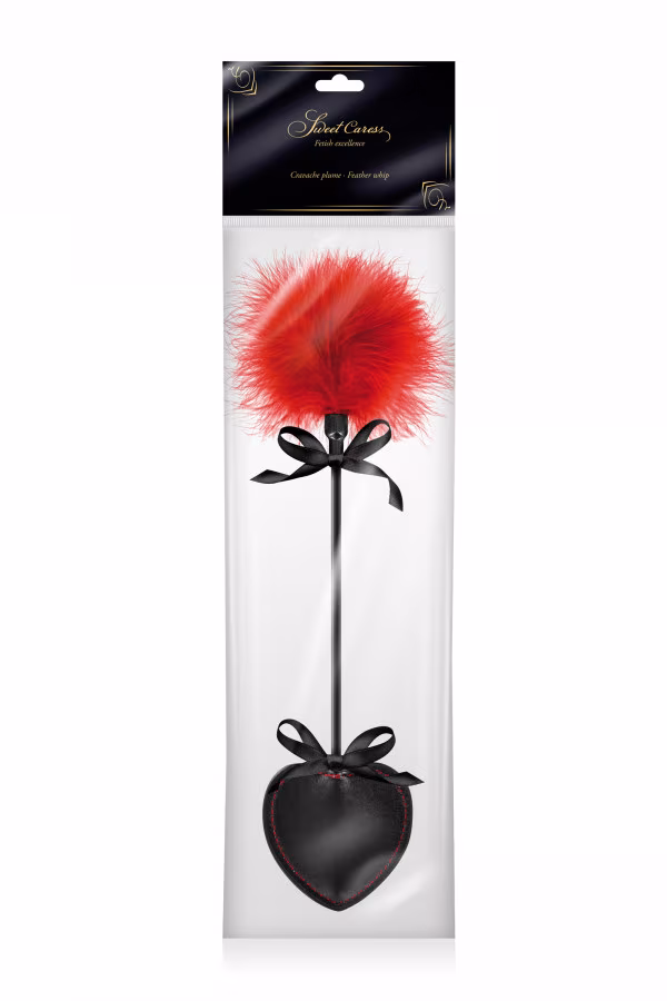 BDSM : cravache tapette avec plumeau roge