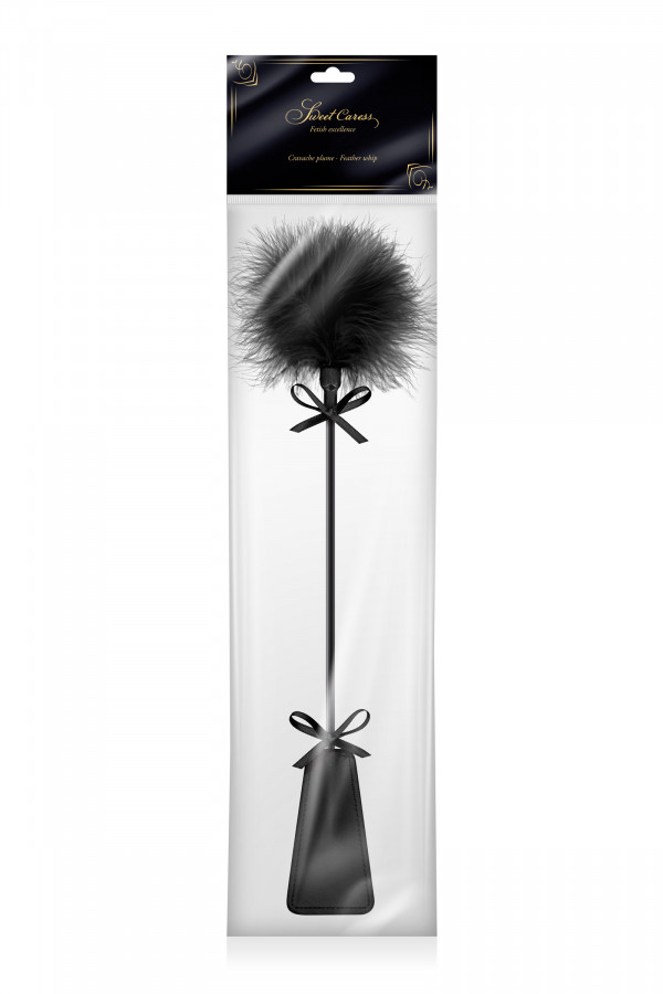 Cravache noire bdsm avec tapette et pompon