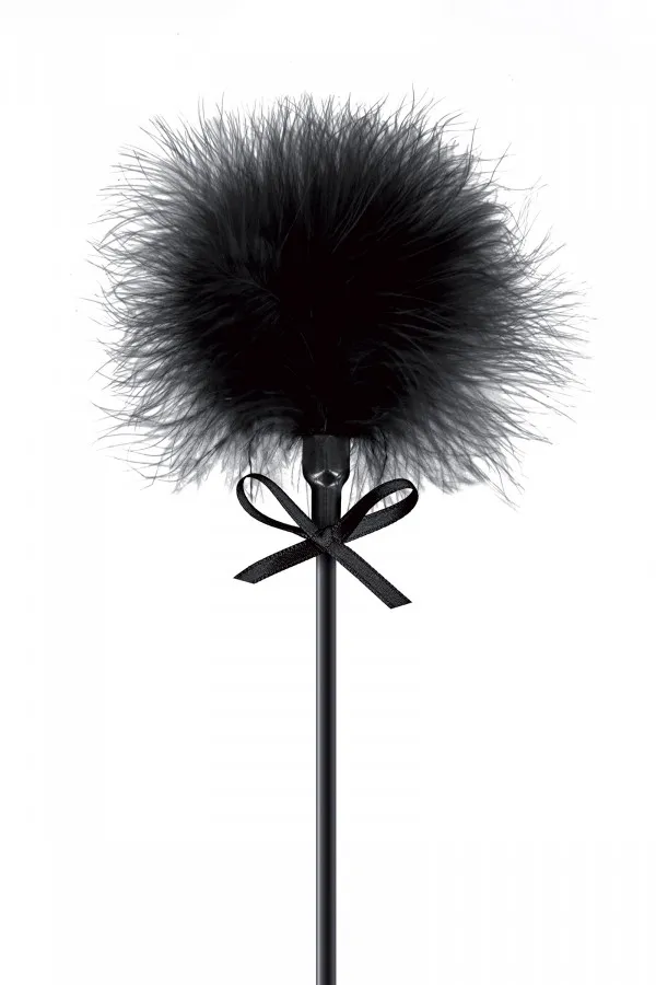 Cravache noire bdsm avec tapette et pompon