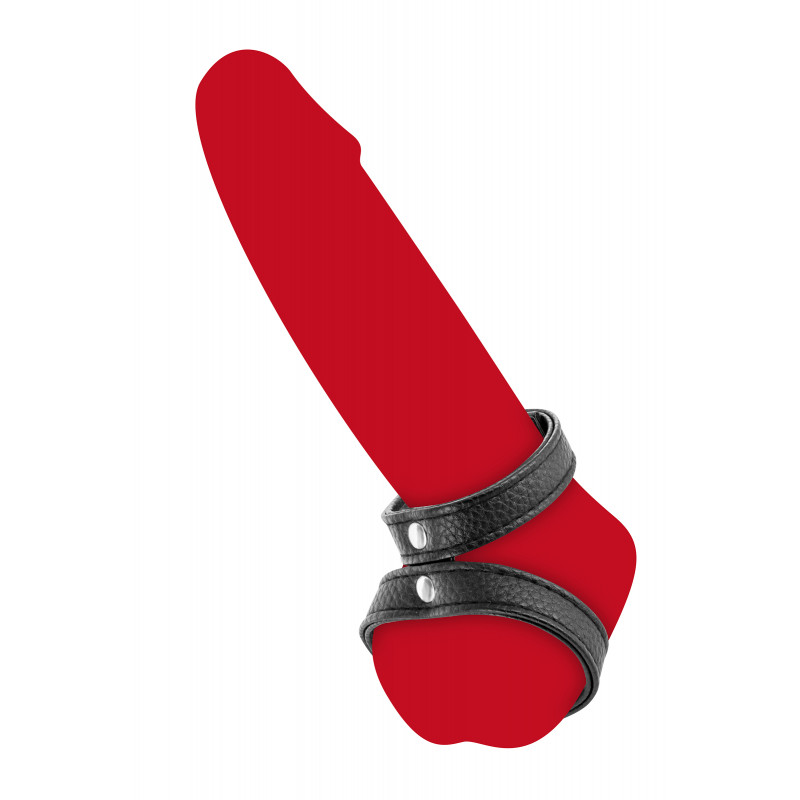 Cockring En Cuir Noir Kiotos - 3 Pressions - Sextoy Neuf