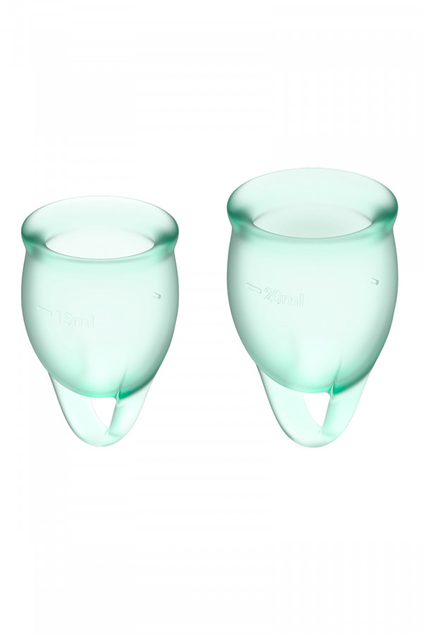 2 coupes menstruelles bleues claires Satisfyer