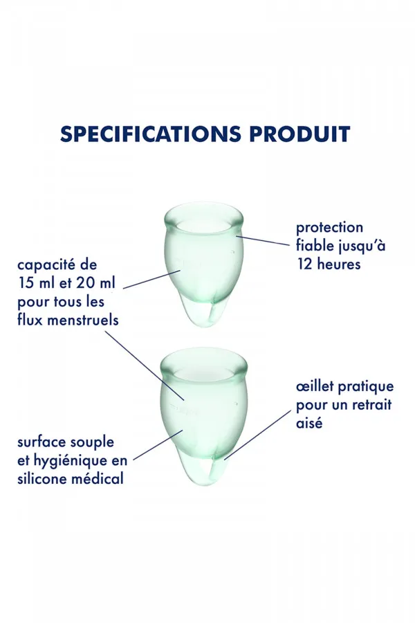 2 coupes menstruelles bleues claires Satisfyer