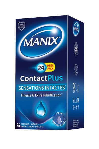 24 préservatifs fins et extra lubrifiés Manix Contact Plus