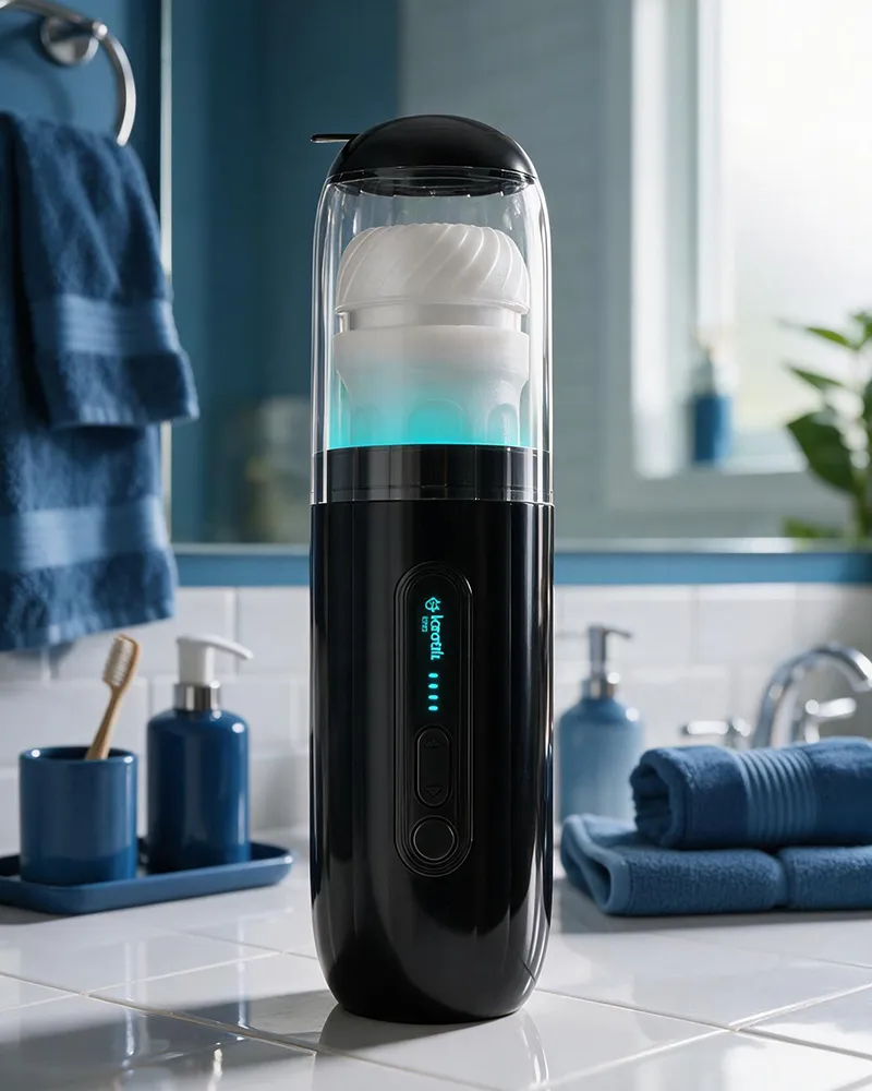 Masturbateur vibrant rechargeable pour homme dans une salle de bain